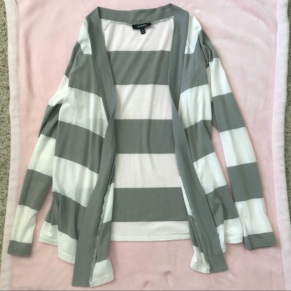 Express Gray/White Striped Cardigan - Picture 3 of 7